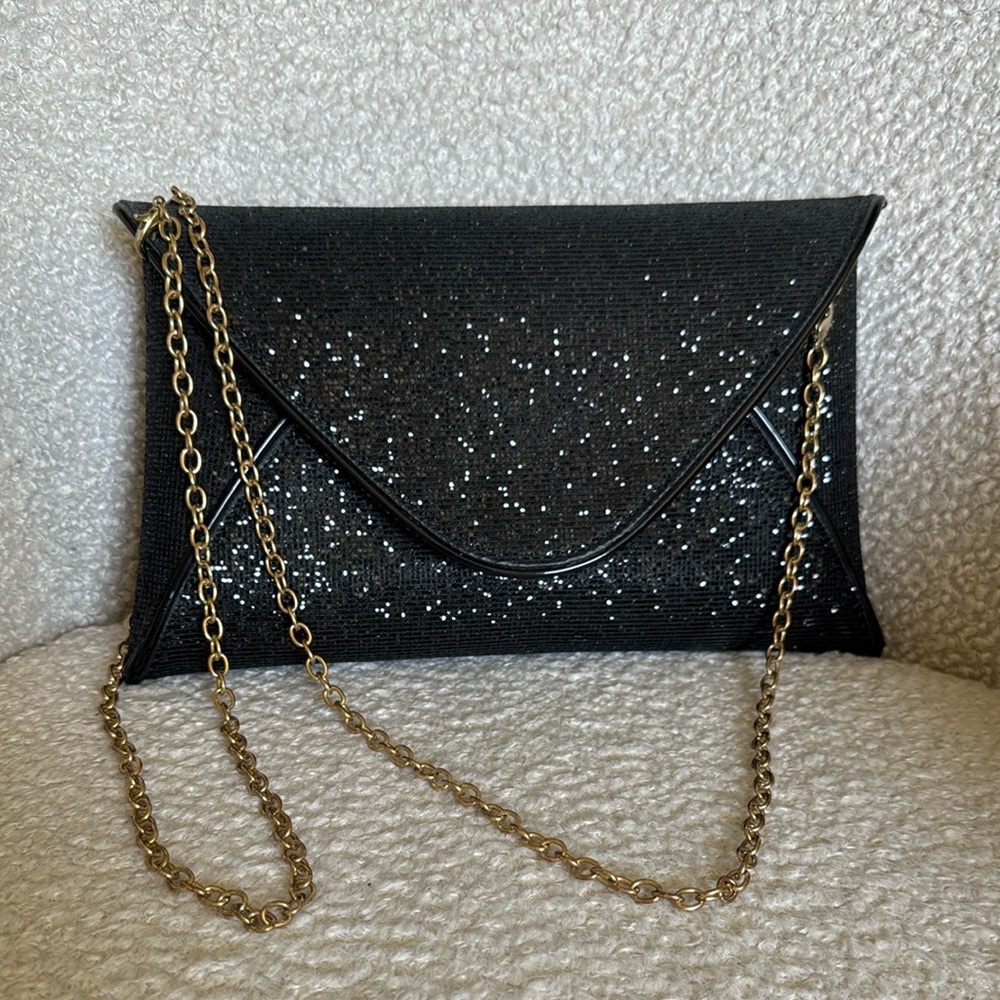 Steve Madden Black Clutch with Gold Chain